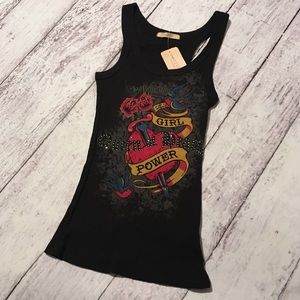 Forever 21 Black Tank Top Rhinestone Rocker Shirt